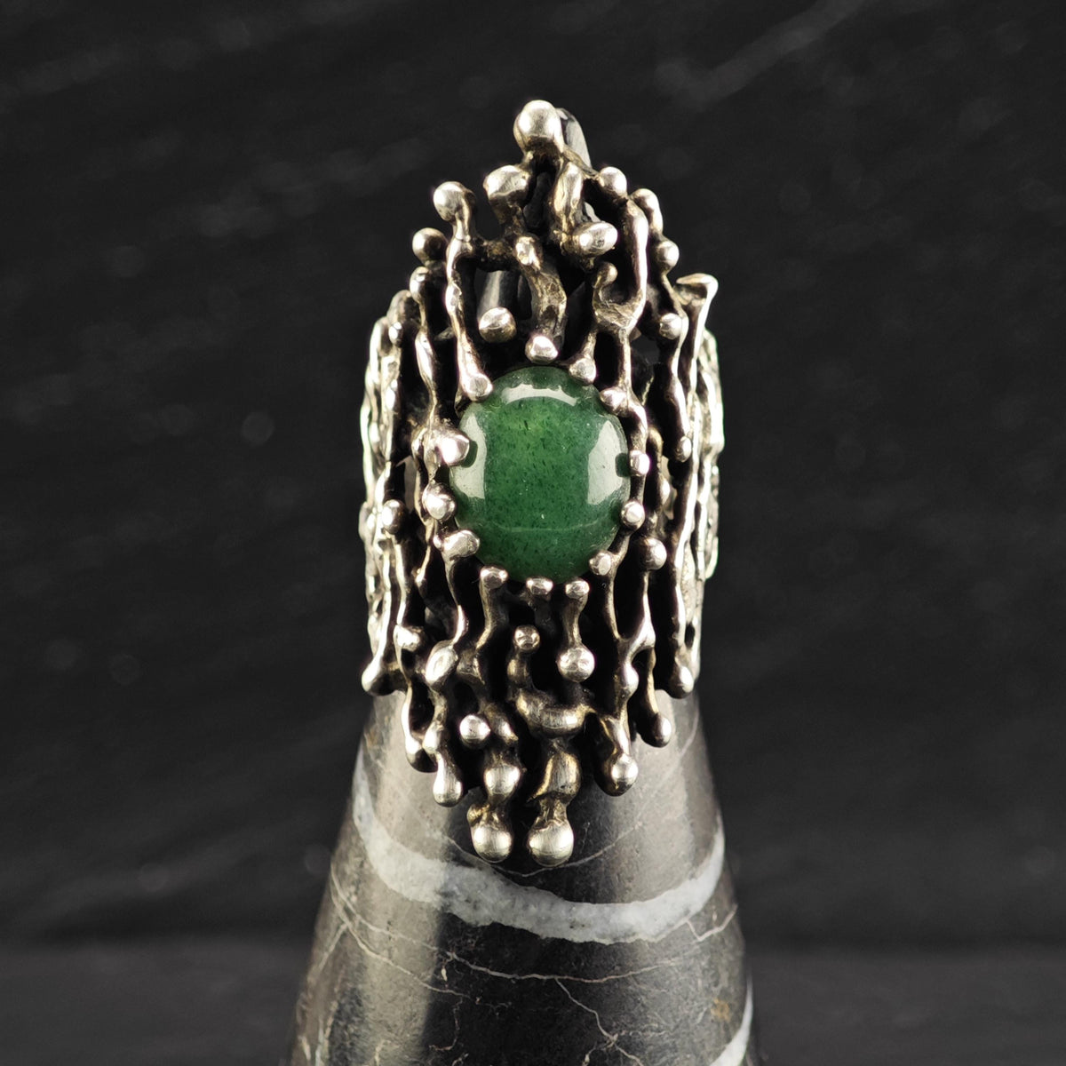 Brutalist Aventurine Open Band Ring Sterling Silver Ring Sz 6 R6867
