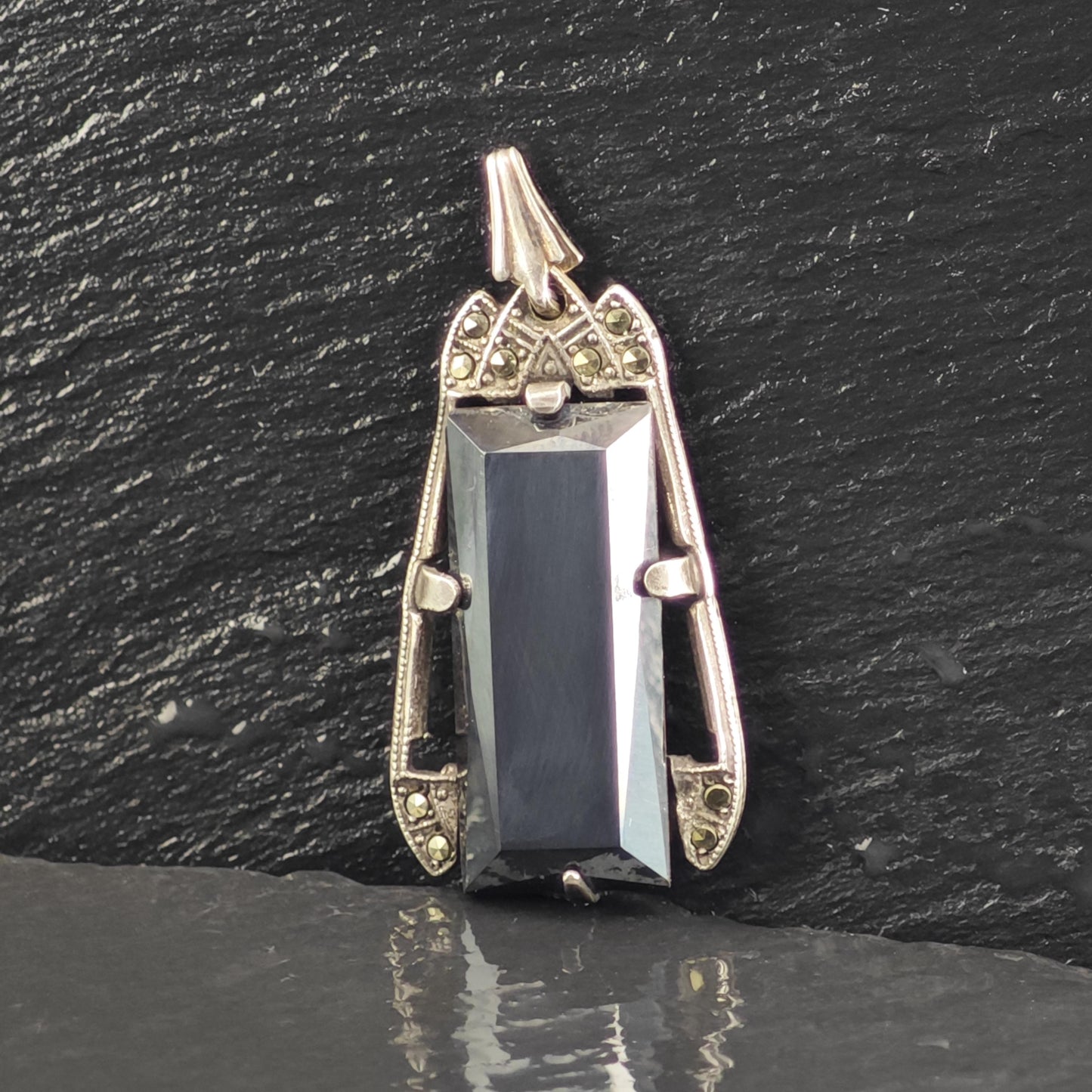 Art Deco Hematite Pendant Sterling Silver P3071