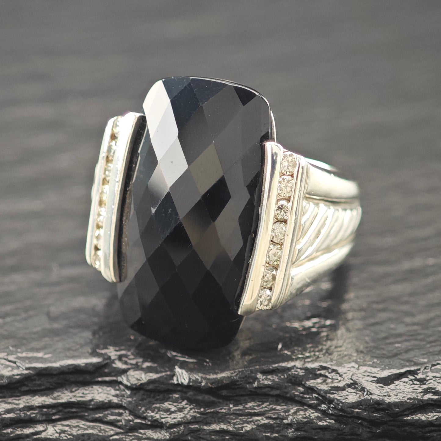David Yurman Diamond Black Onyx Ring Sterling Silver