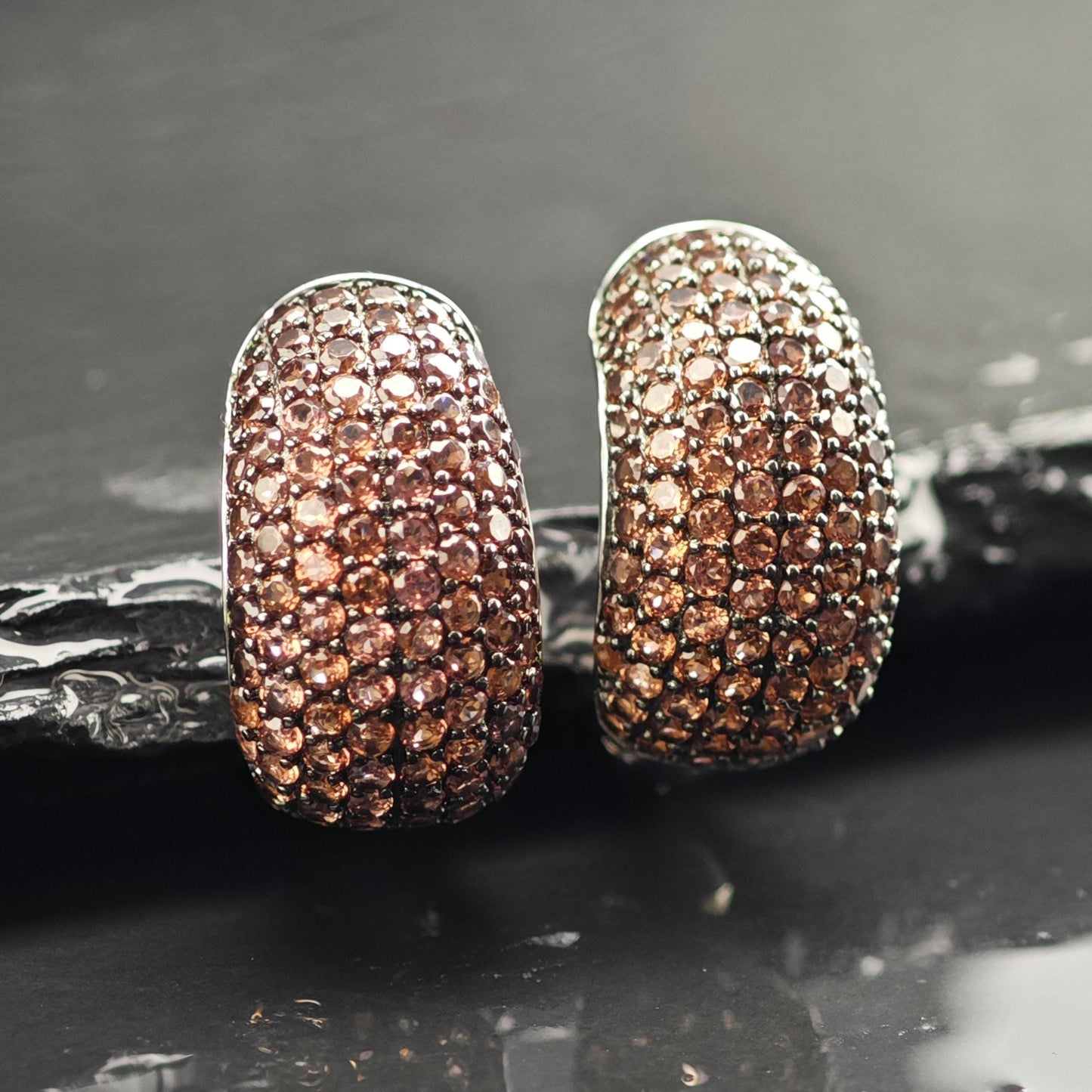 Pave, Brown CZ Stud/Huggie Sterling Silver Earrings ER3116