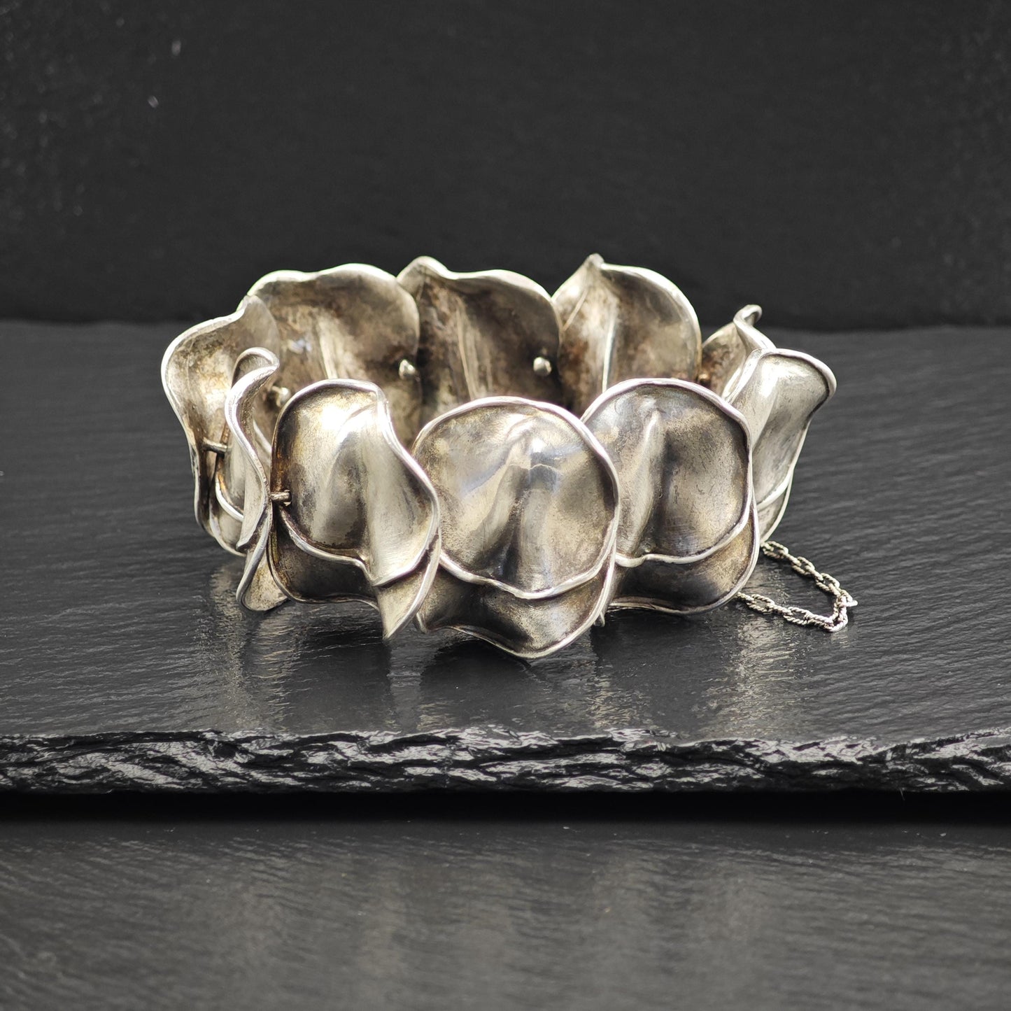 J Gabriel Abstract Rose Petal Link Bracelet Sterling Silver