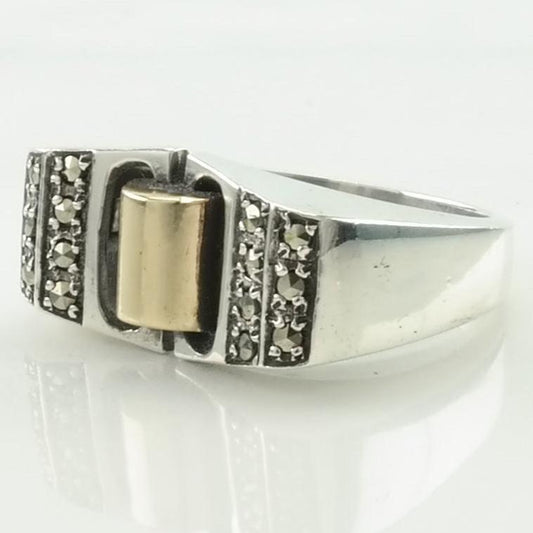 Vintage Sterling Silver Ring 10K Gold Accent, Marcasite Size 7