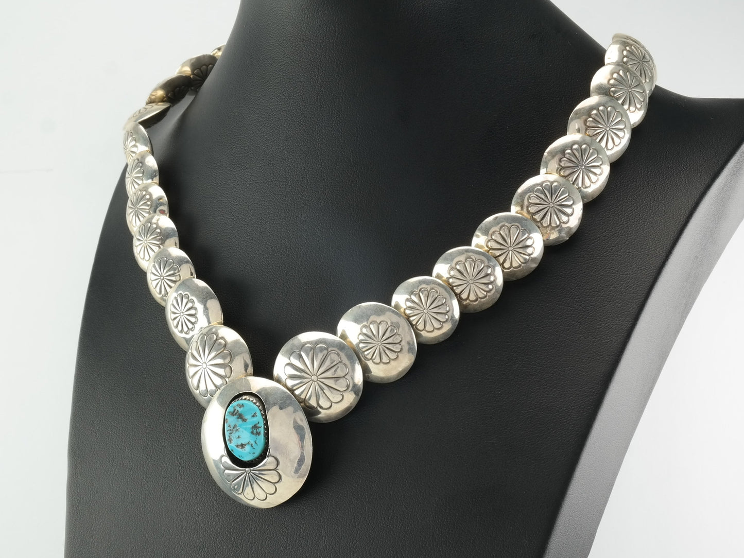 Native American Sterling Silver, Blue Turquoise, Reversible, Disc Bead Necklace