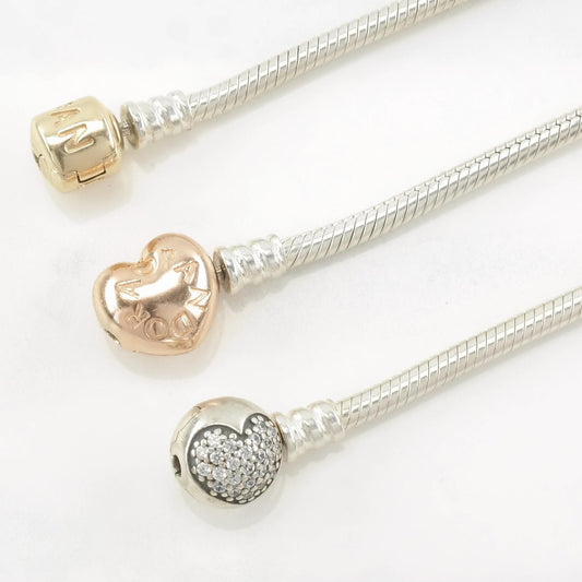 Choice of Pandora Bracelet Heart, Rose Gold Hue, Yellow Gold 14K Sterling Silver