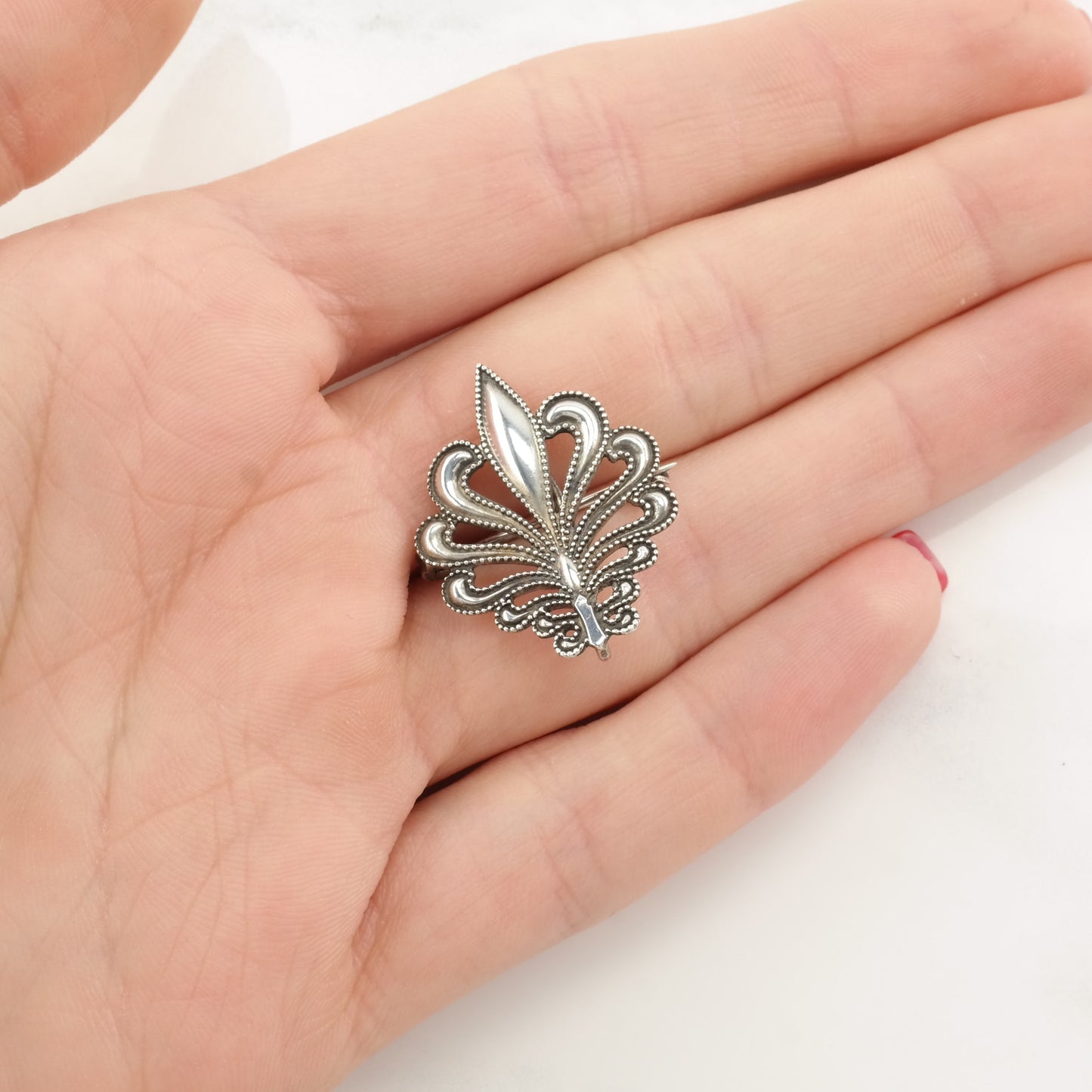 Art Nouveau Sterling Silver Brooch Pendant Fleur De Lis