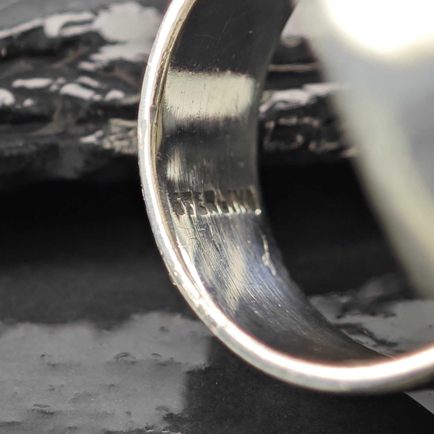 Large Carved Black Gemstone Ring Sterling Silver Size 9