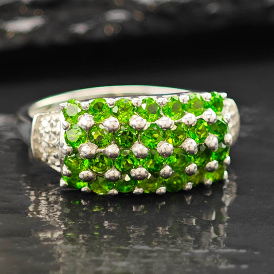 Sterling Silver Ring Green Diopside Gemstone Size 8