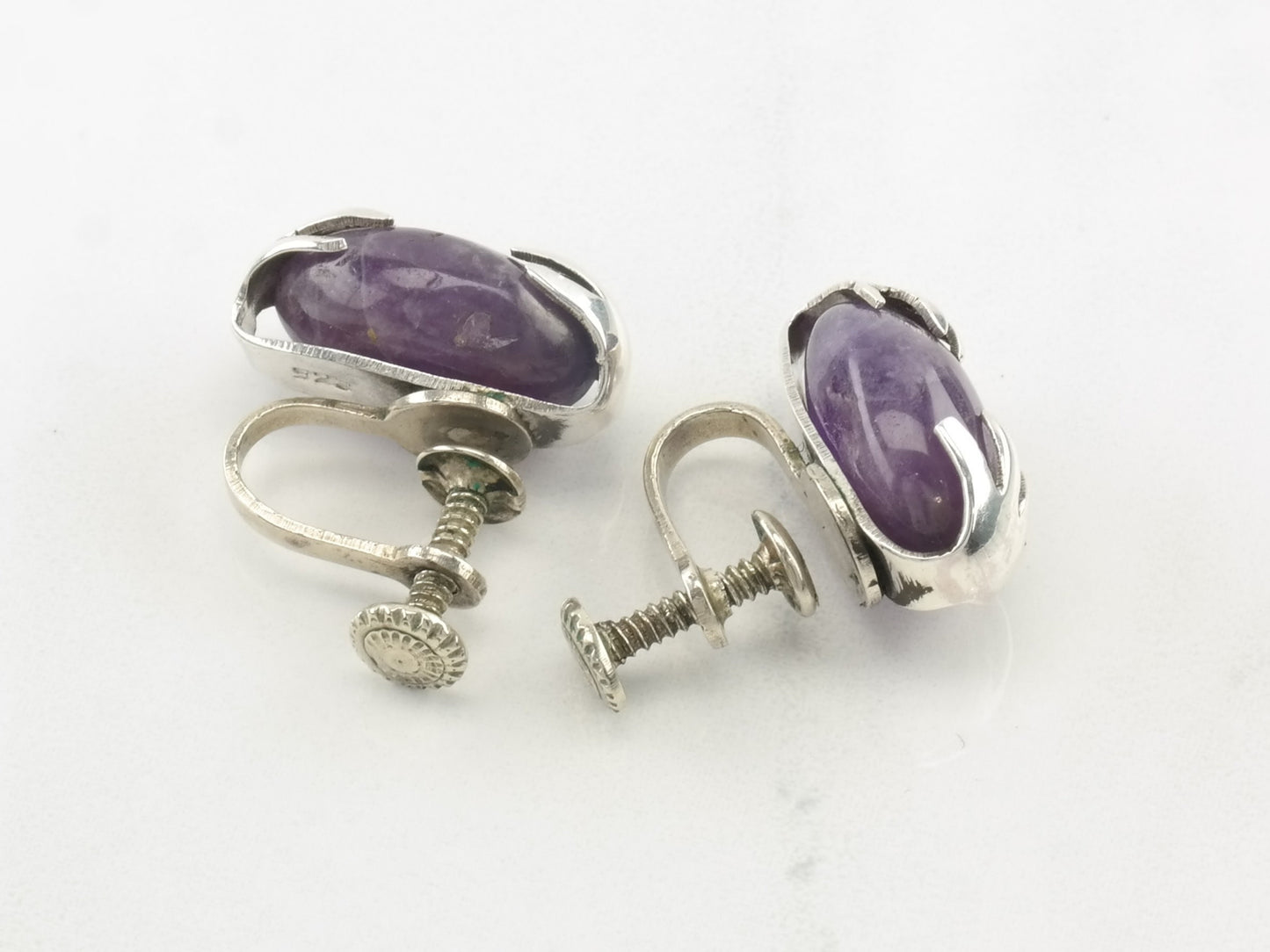 Sterling Silver Amethyst Earrings Screw back