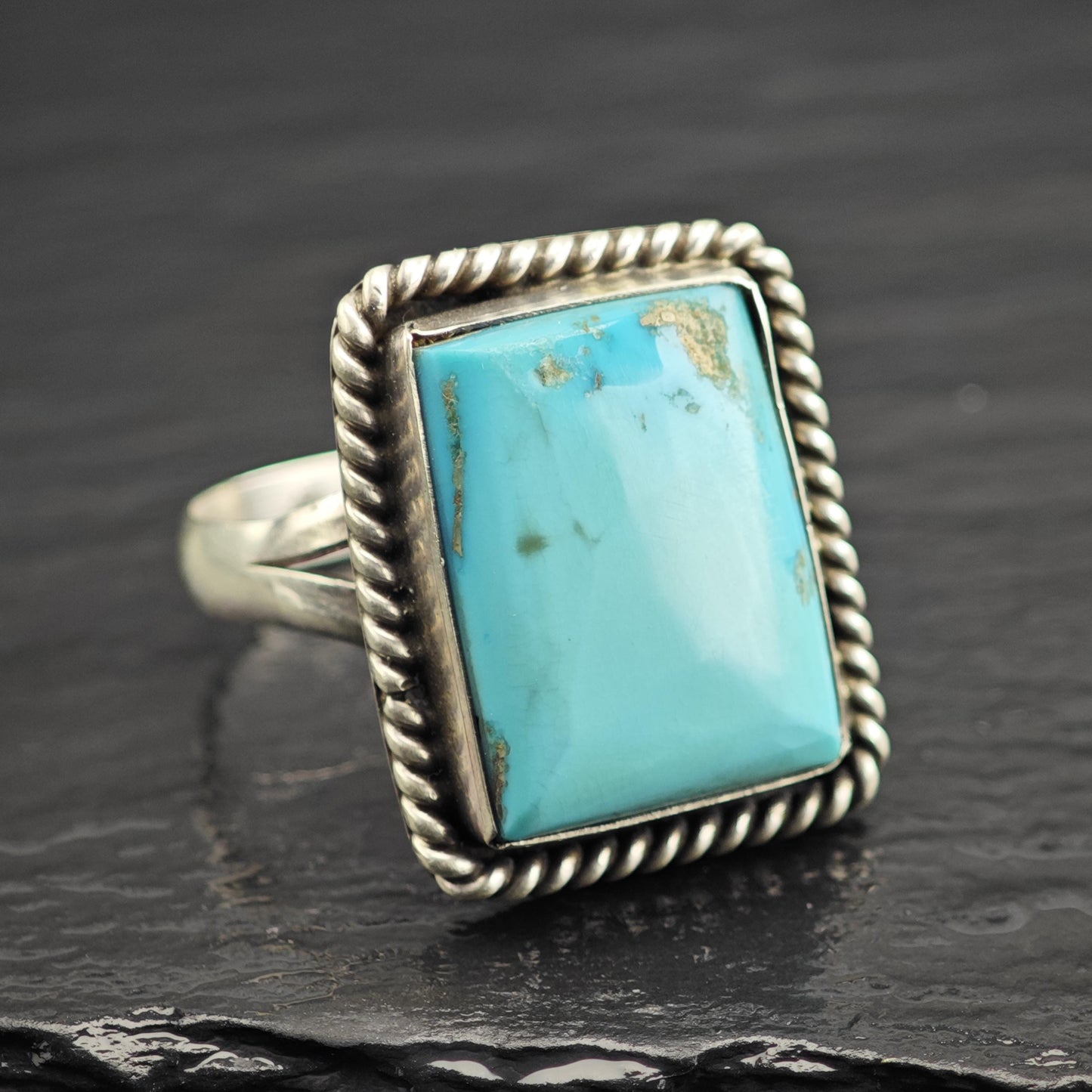 Native American Square Turquoise Ring Sterling Silver Sz 14 R6622