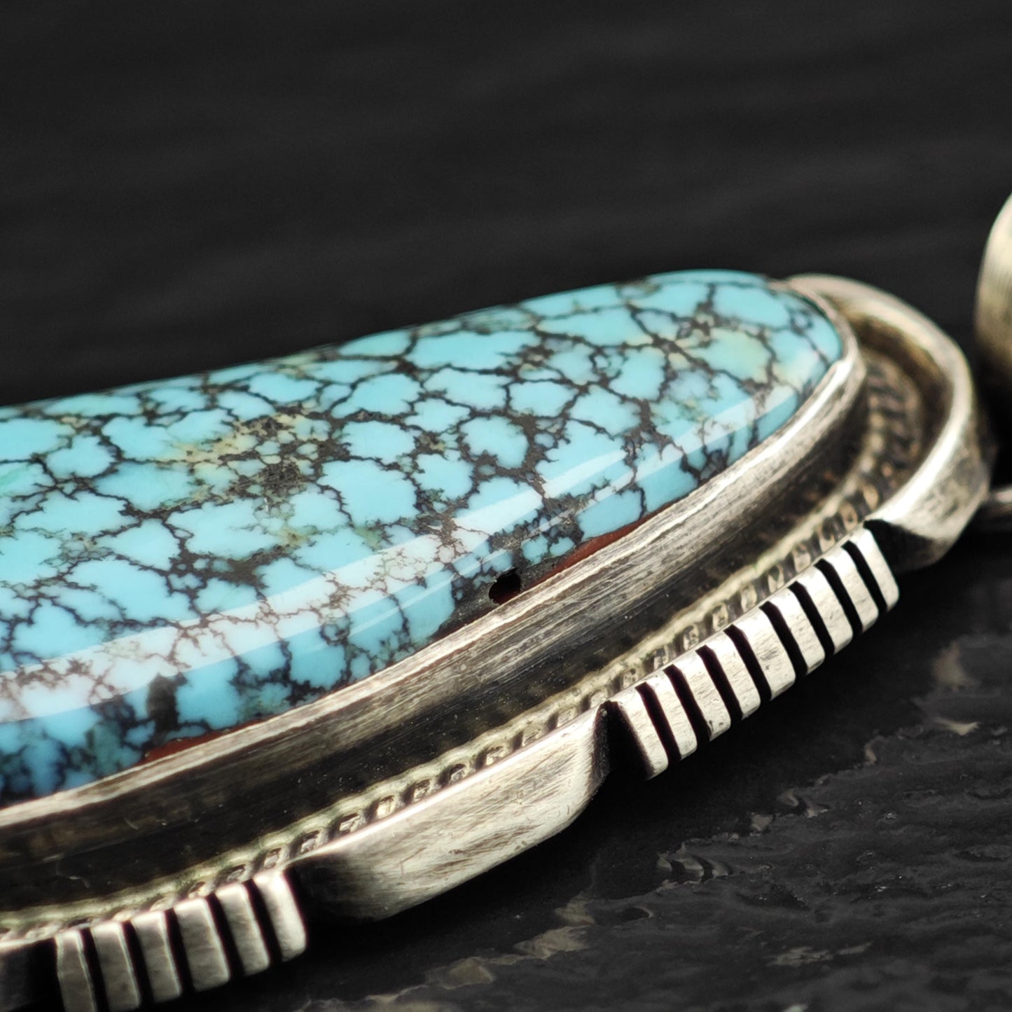 Michael Perry Spiderweb Turquoise Sterling Silver Pendant P3077