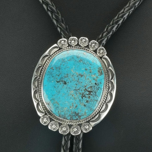 Vintage Native American Sterling Silver Kingman Turquoise "Birdseye" Spiderweb Necklace