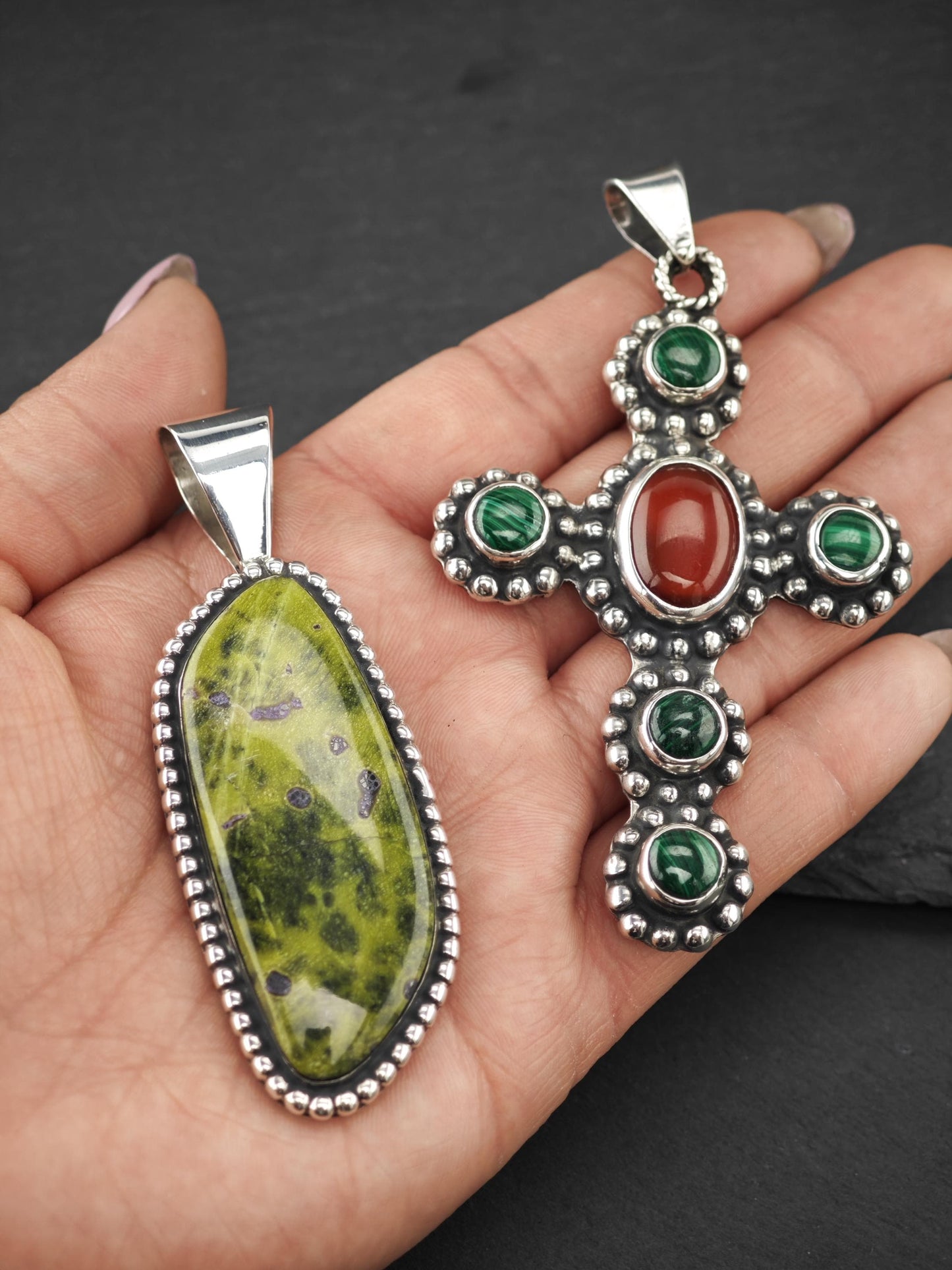 Choice of Vintage Green Gemstone Pendants Sterling Silver