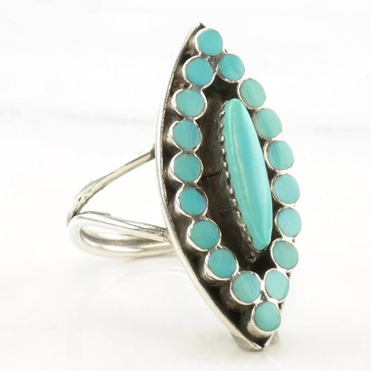 Vintage Dishta Style Silver Ring Turquoise Cluster Zuni Sterling Size 8 1/2