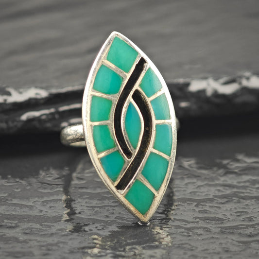 Native American Turquoise Inlay Ring Sterling Silver Sz 5 1/2