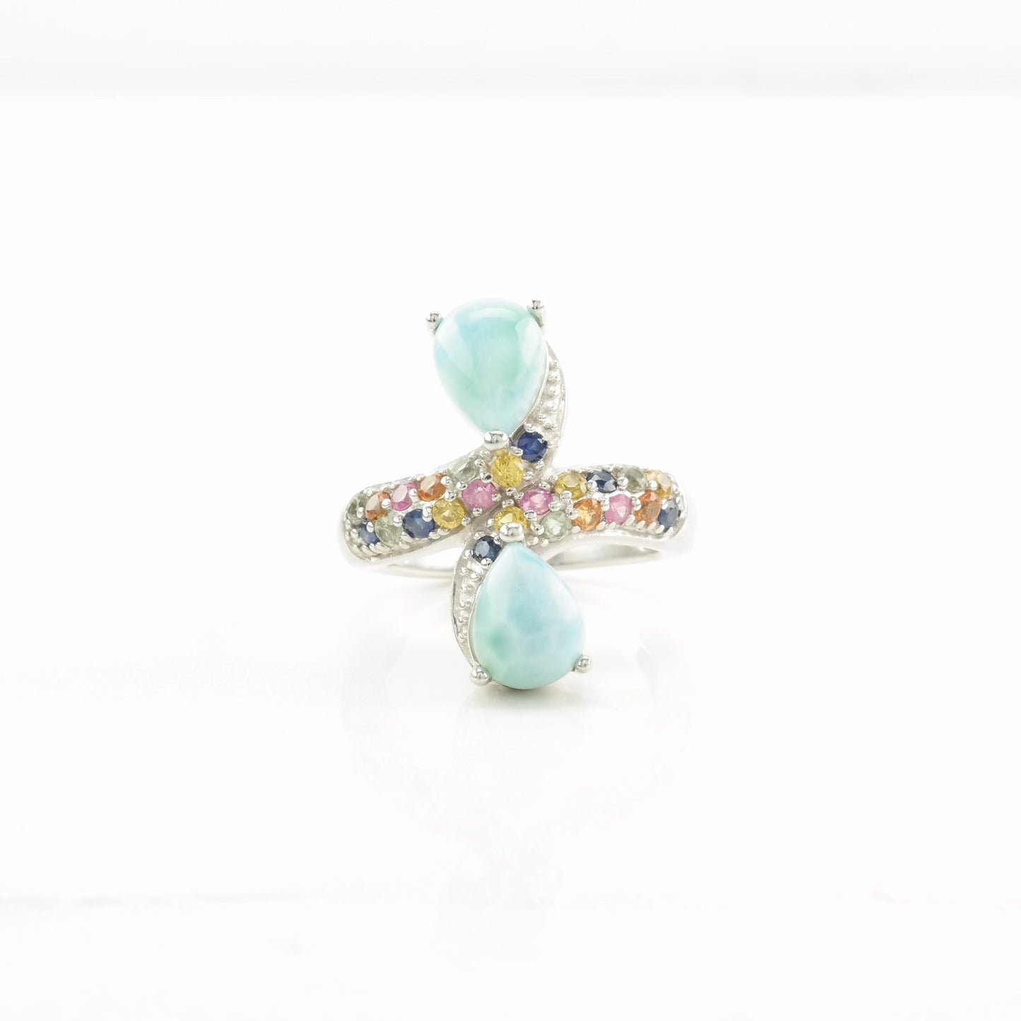 Sterling Silver Ring Larimar Sapphires Sky Blue Size 4 3/4