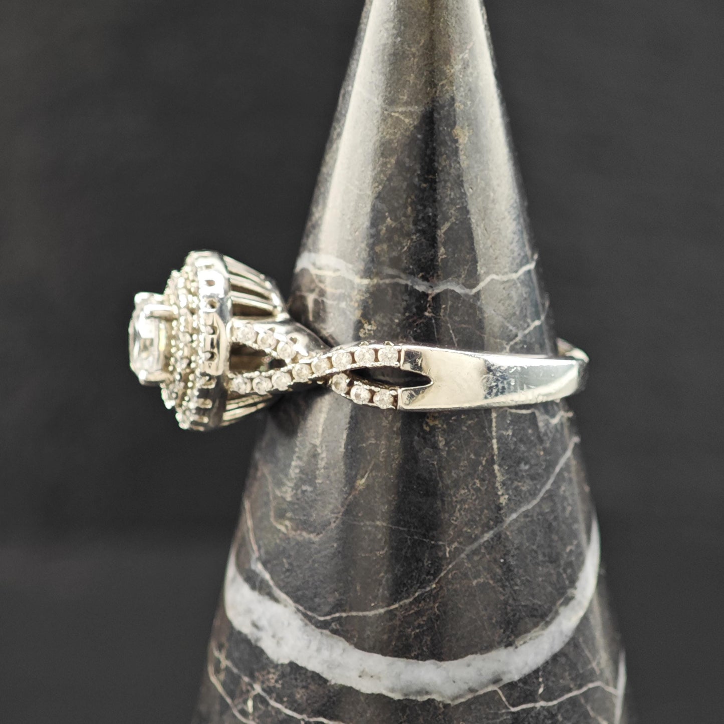 Sterling Silver CZ Halo Engagement Ring Size 7 R6226