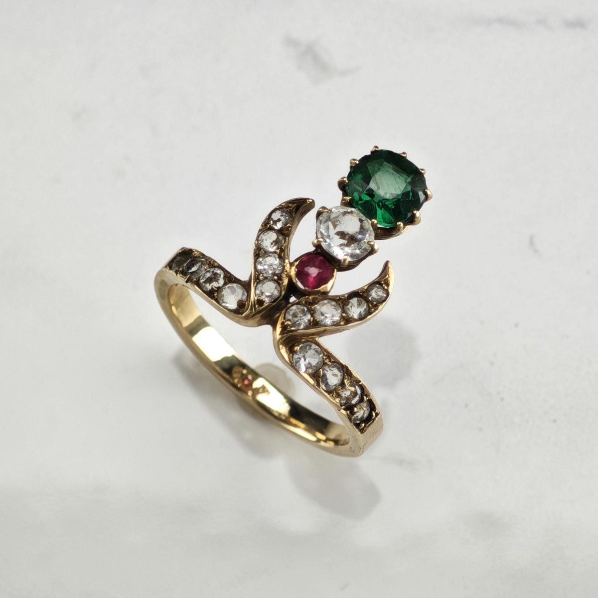 Victorian Multi Paste Stone 14K Gold Ring Sz 7 1/4 R6798