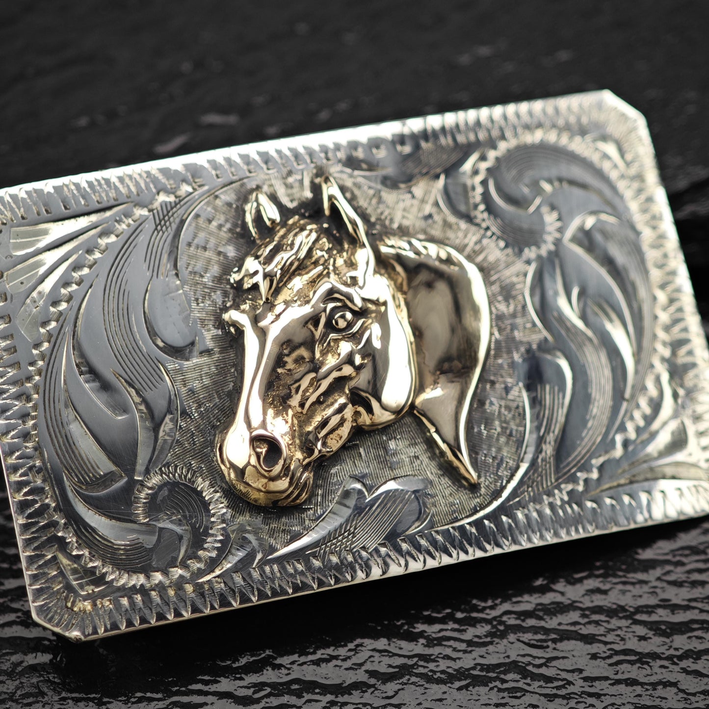 Vintage Western Style Horse Belt Buckle in Sterling Silver