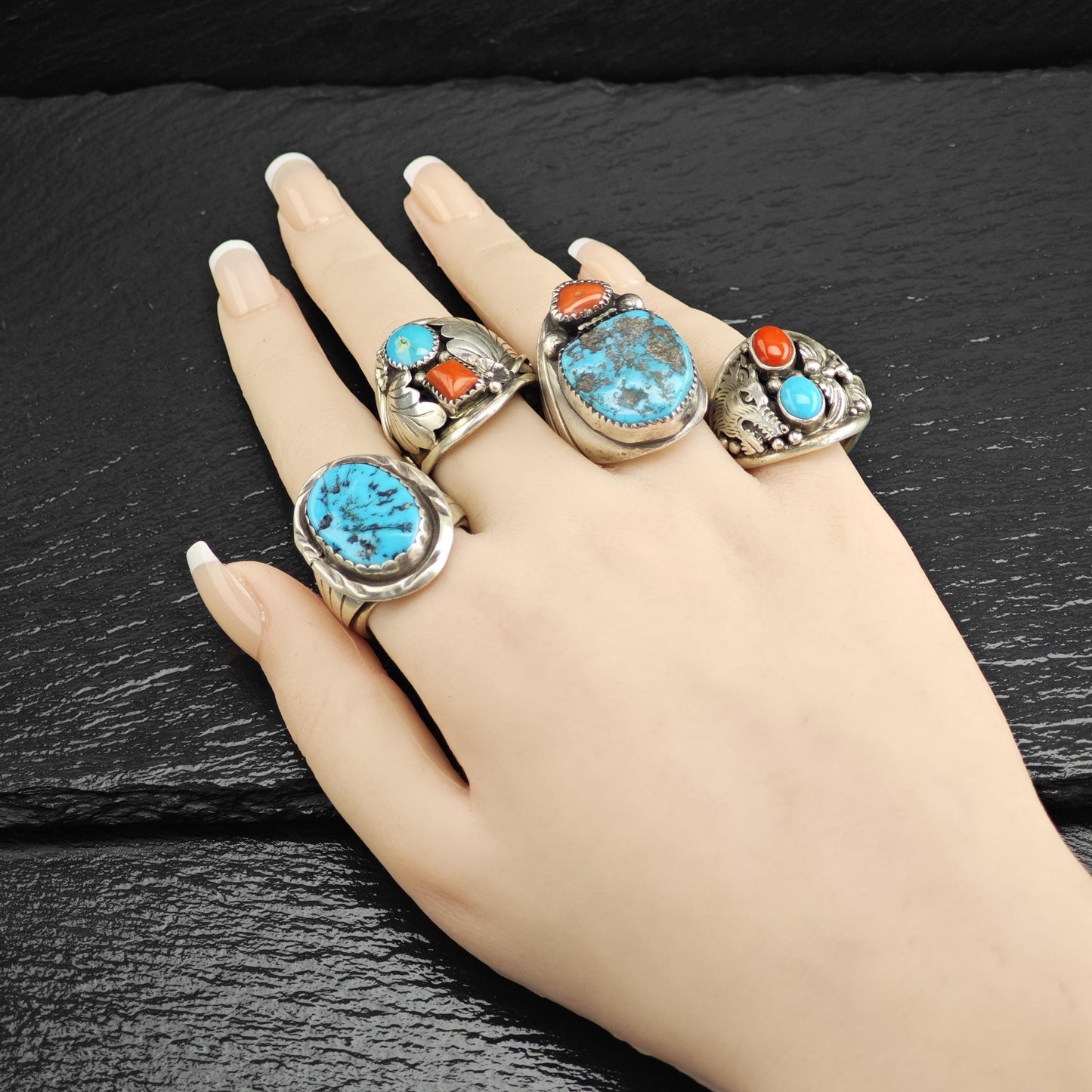 Vintage Native American Oval Turquoise Sterling Silver Ring Sz 11 1/2 R6629