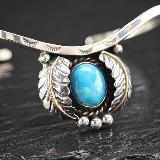Native, Shadow Box Turquoise Cuff Bracelet Sterling Silver BR2893