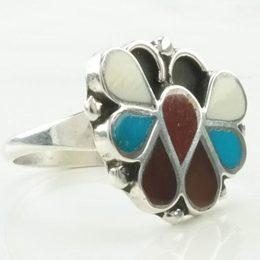 Vintage Southwest Silver Ring Inlay Butterfly Sterling Size 5 3/4