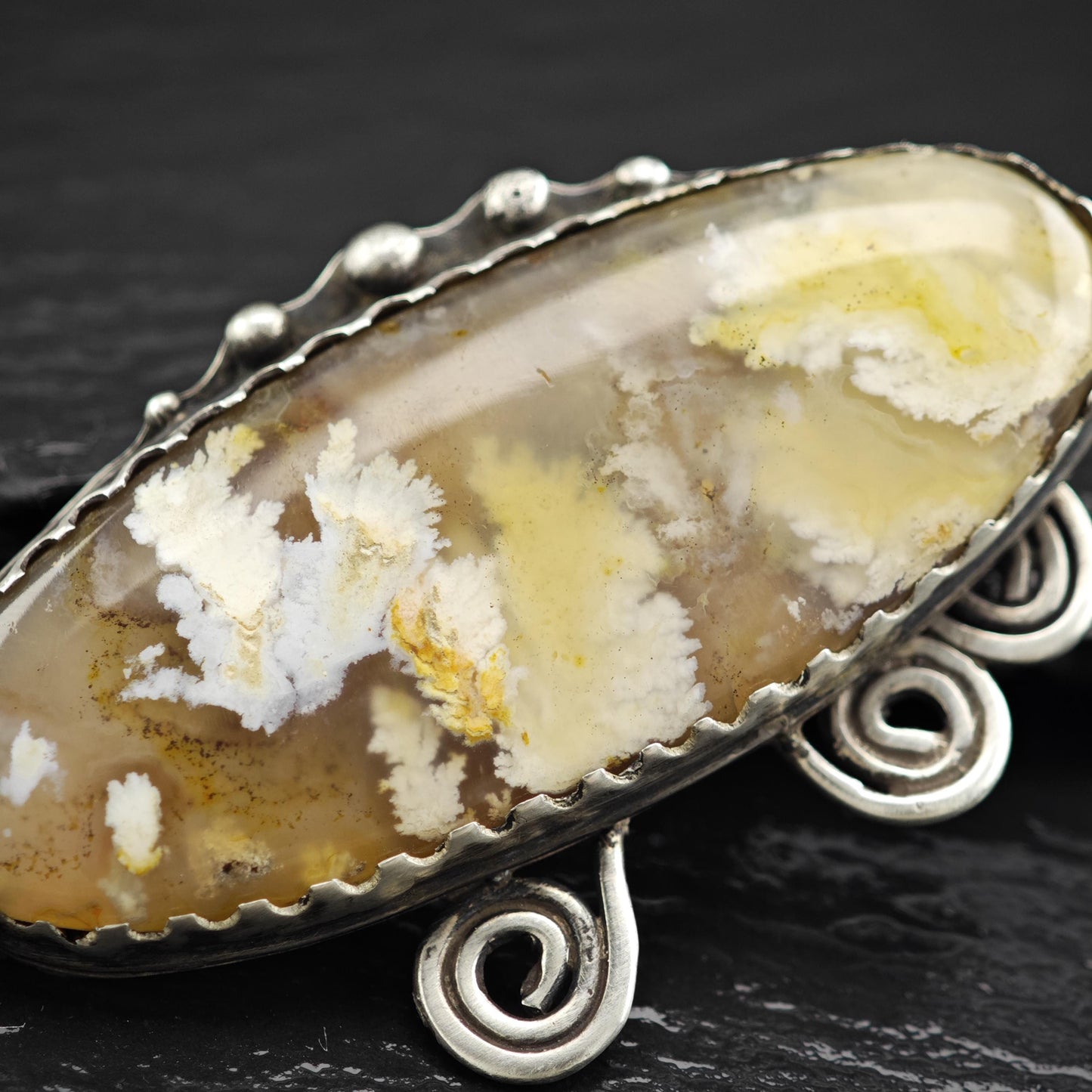 Vintage Brown Oval, Moss Agate Sterling Silver Brooch