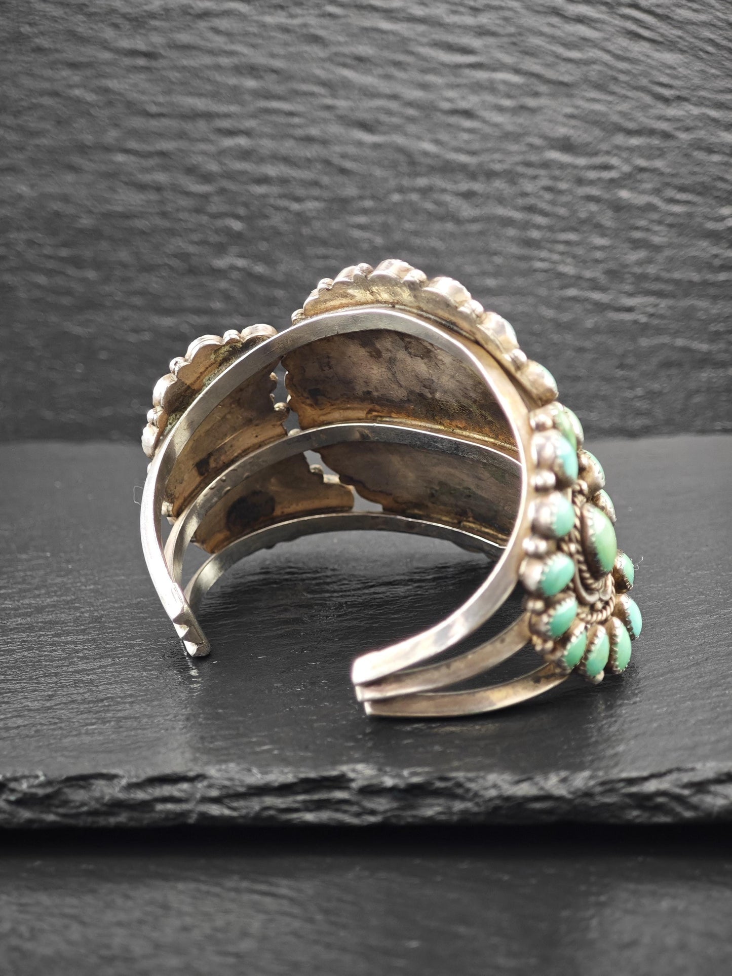 Native American Turquoise Cluster Cuff Bracelet Sterling Silver