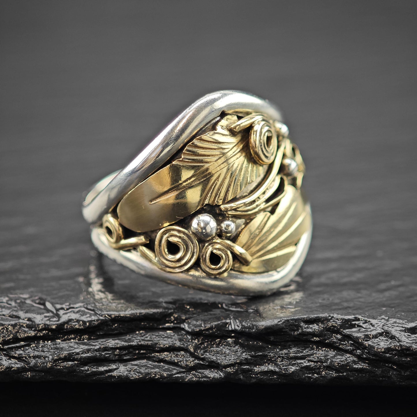 J. Morris 12K Gold Filled Floral Ring Sterling Silver Sz 10 1/4