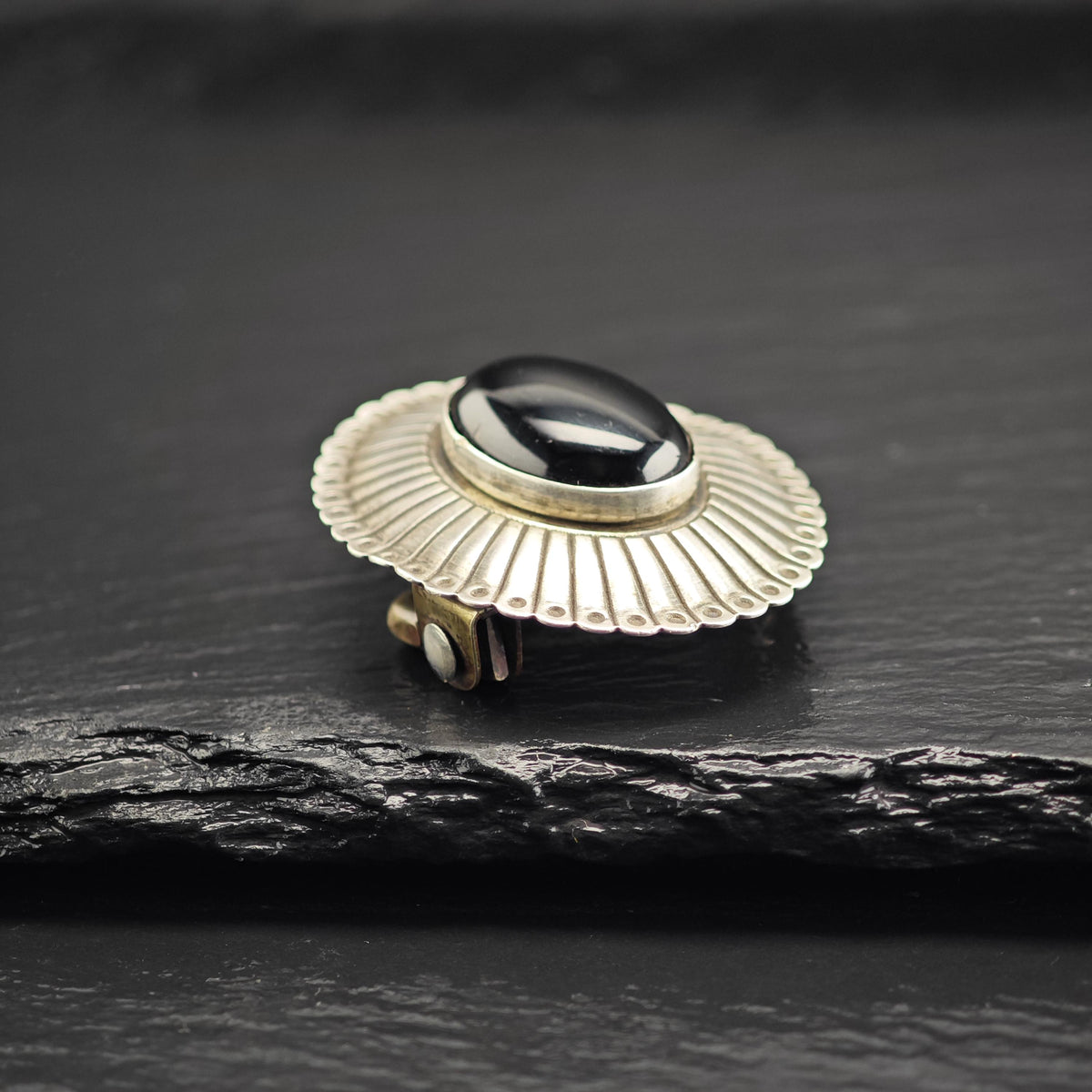AS IS Onyx Concho Sterling Silver 3/4" Belt Buckle MISC0393