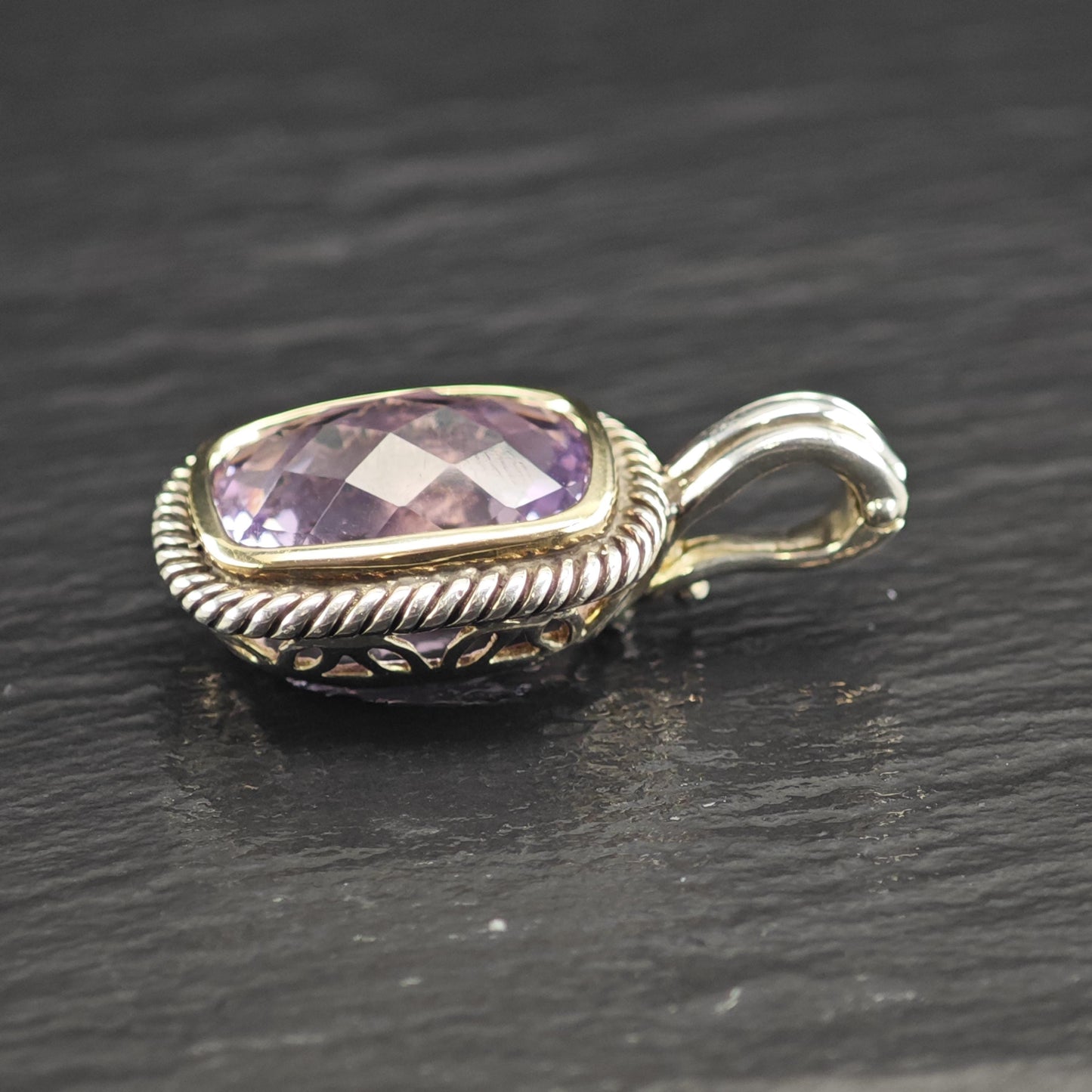 Michelle Albala Amethyst Gold Bezel Pendant Sterling Silver P3061
