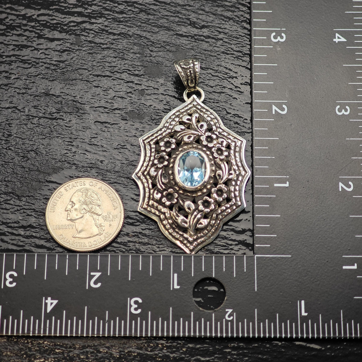 Topaz Floral Repousse Detailing Sterling Silver Pendant P3148