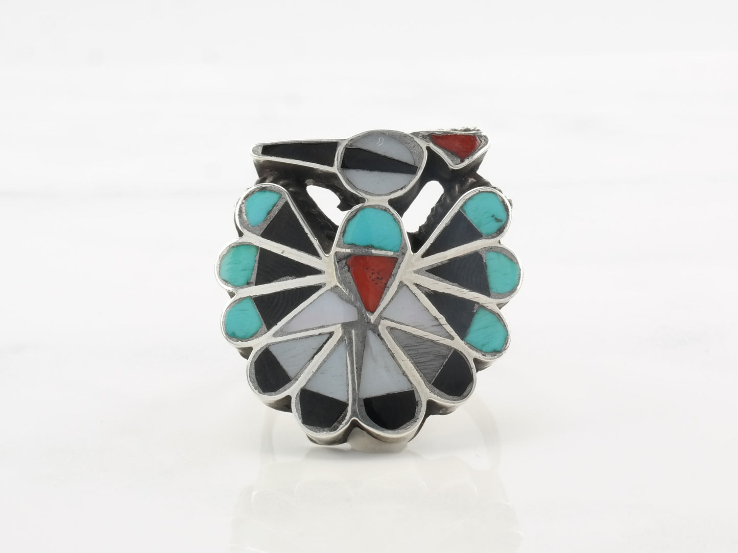 Native American Silver Ring Peyote Inlay, Bird Sterling Size 8 3/4