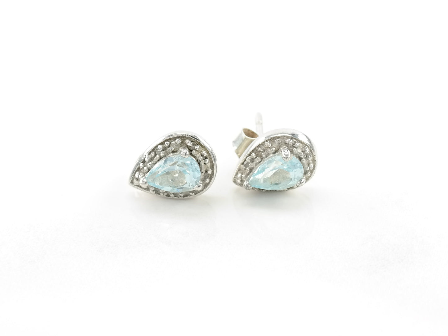 Minimalist Blue Topaz Diamond Teardrop Earrings Sterling Silver