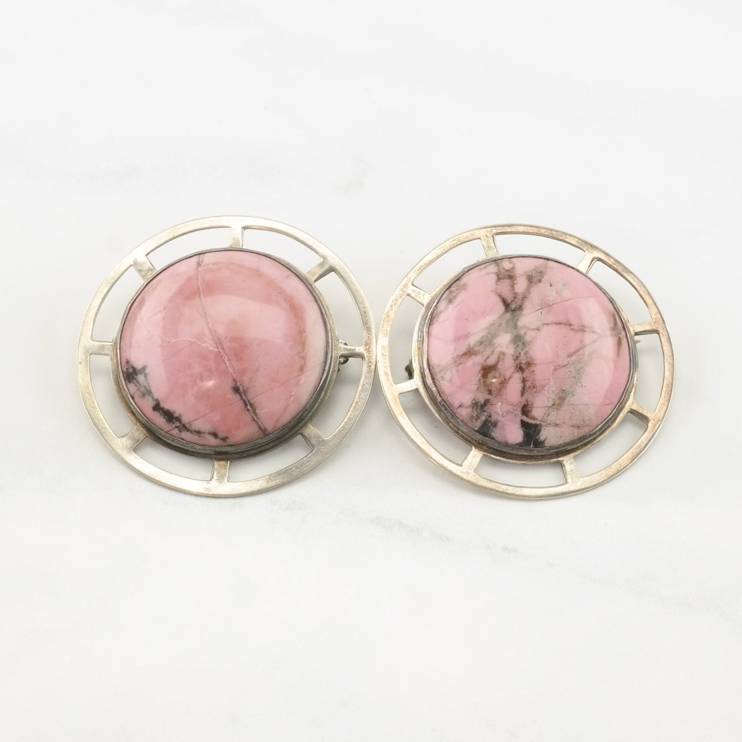 Choice MCM Style Sterling Silver Brooch Pink Rhodonite