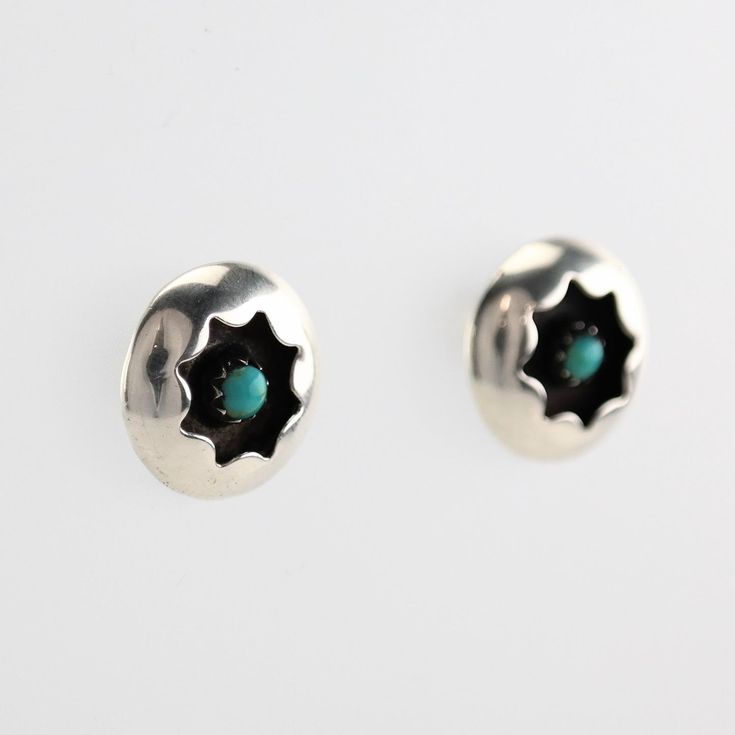 Native American Sterling Silver Turquoise Snake Eye, Shadowbox Earrings Stud