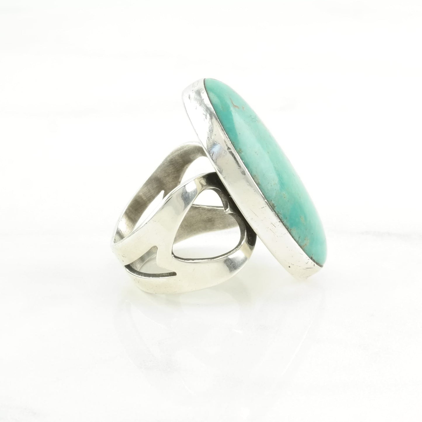 DTR Silver Ring Turquoise Large Sterling Blue Size 7