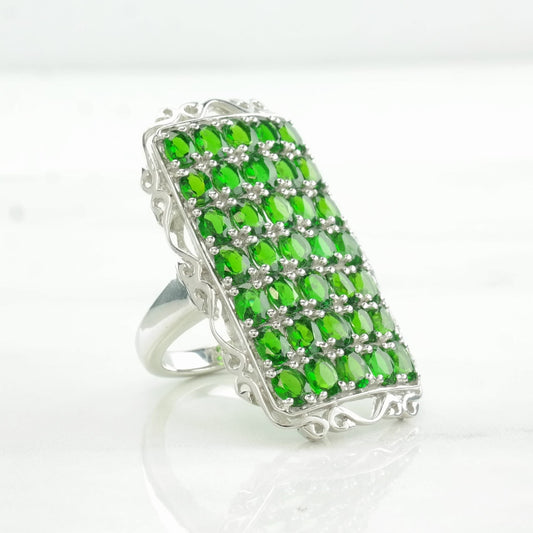 Sterling Silver Ring Green Chrome Diopside Cluster Size 8