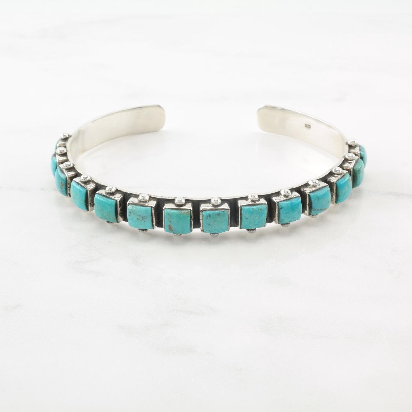 Large Turquoise Square Row Cuff Bracelet Sterling Silver