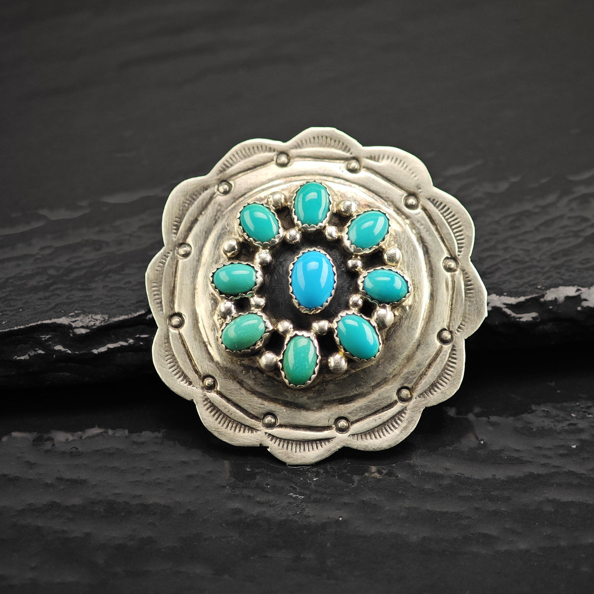 Turquoise Cluster Concho Sterling Silver Pendant/Brooch P3145