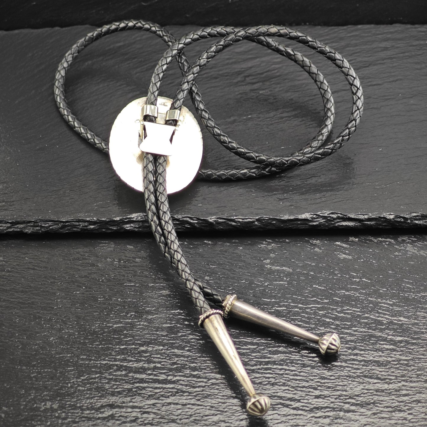 Vintage Native American Sterling Silver Green Turquoise Bolo Tie Necklace N2749