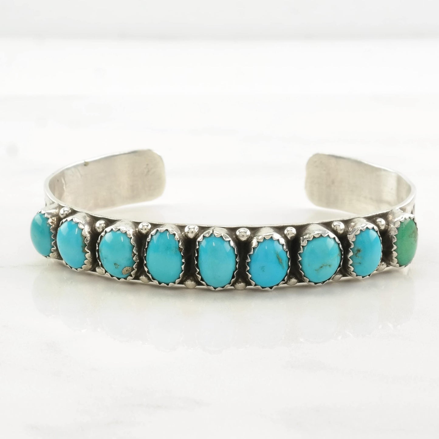 Southwest Sterling Silver Cuff Bracelet Turquoise, Row