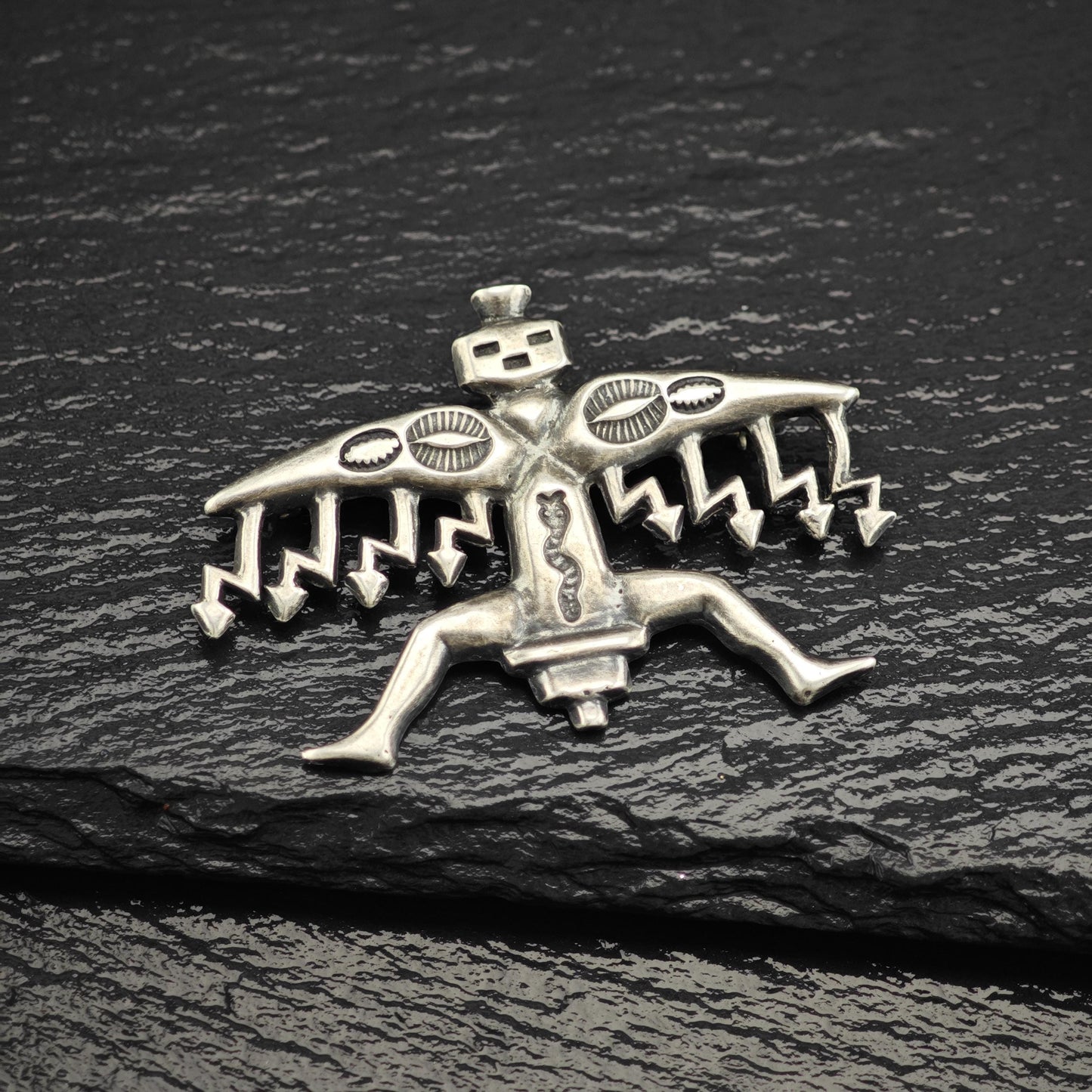 Vintage Native American Sterling Silver Knifewing Brooch Sandcast Design