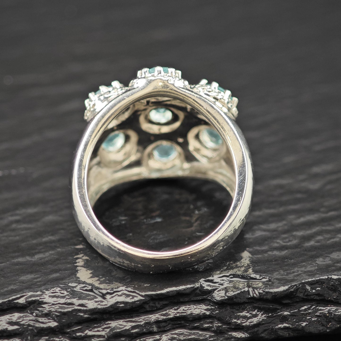 Blue Gemstone Floral Ring Sterling Silver Sz 7 R6148