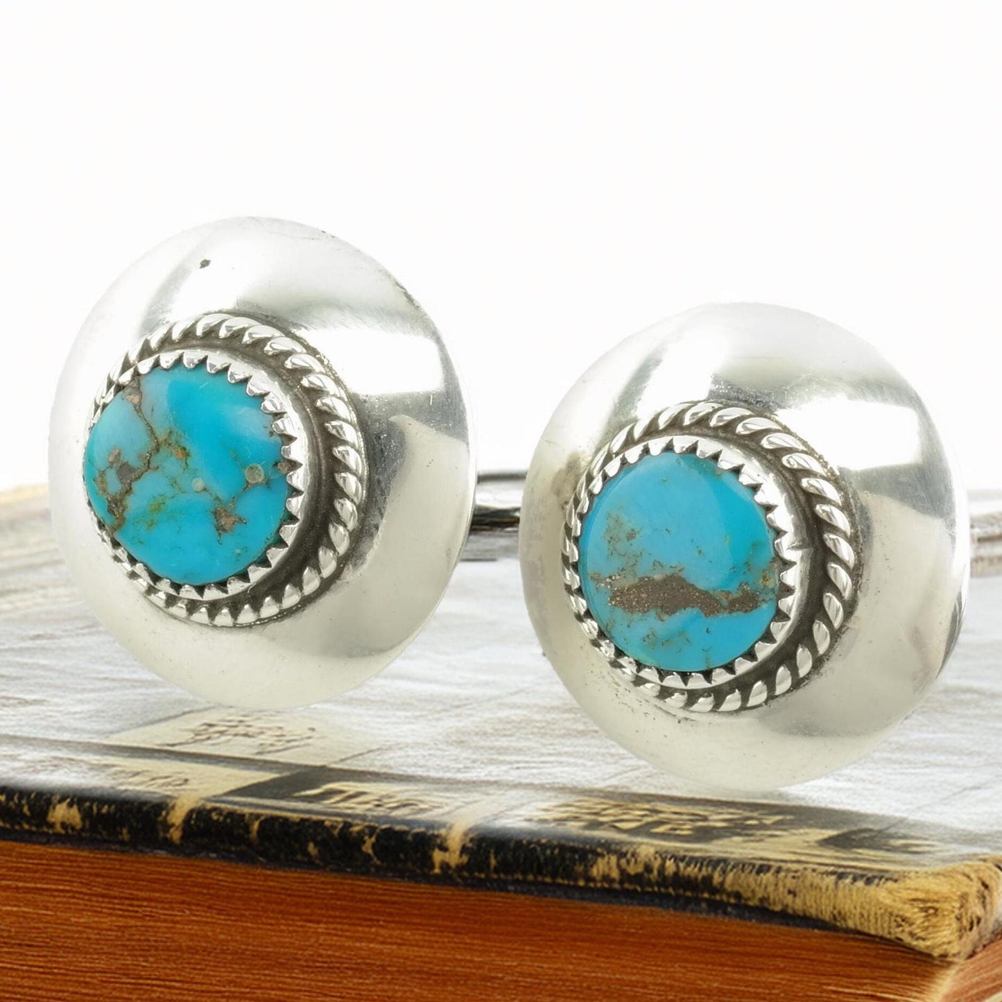 Native American Sterling Silver Turquoise Shield Earrings Clip on