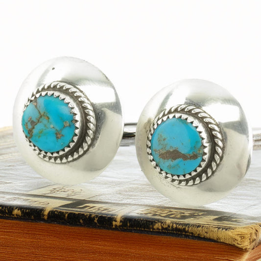 Native American Sterling Silver Turquoise Shield Earrings Clip on