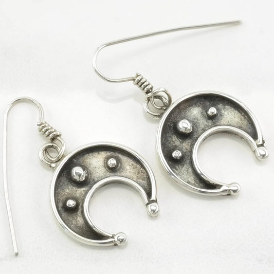 Native American Sterling Silver Shadowbox Crescent Earrings Fish hook