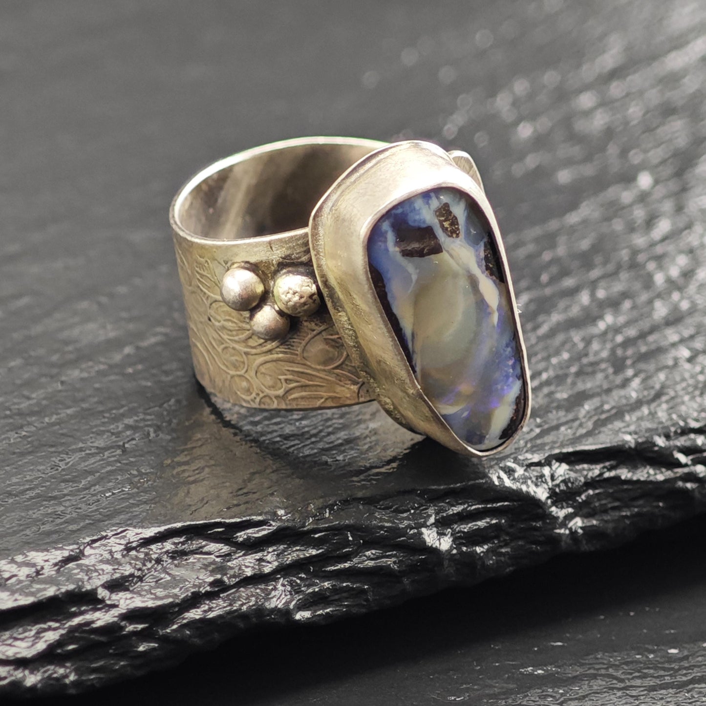 Artisan Boulder Opal Sterling Silver Ring Sz 8 1/2 R6724