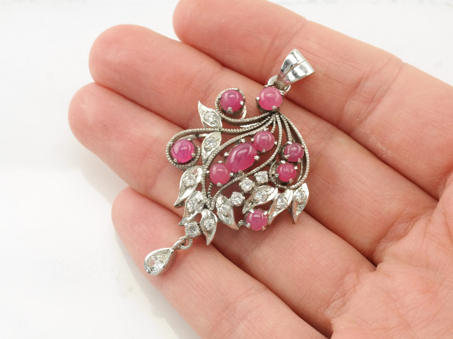 Vintage Treated Ruby CZ Sterling Silver Pendant