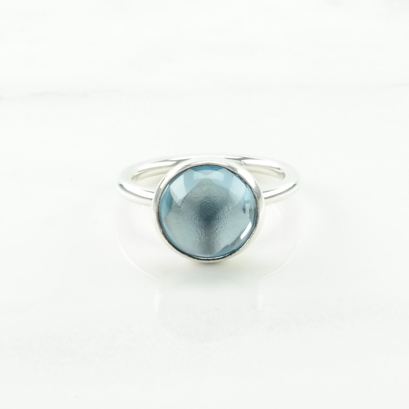 Pandora Silver Ring Aqua, Droplet Sterling Blue Size 5 1/4