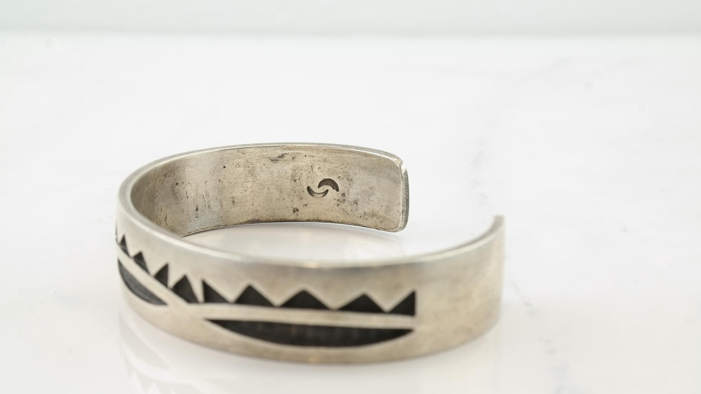 Hopi Sterling Silver Overlay Cuff Bracelet, Native American, Southwestern Jewelry, Signed Phillip Honanie, 1970s